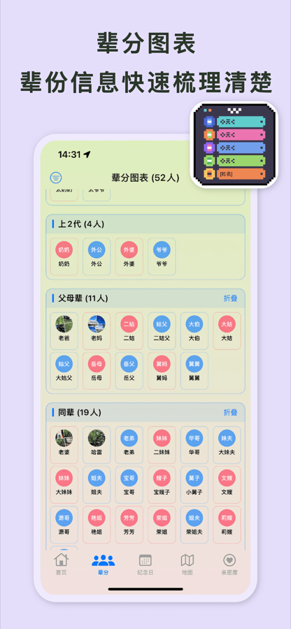RelaTree 辈分图表界面